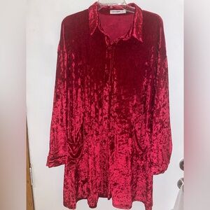 Red button down tunic or jacket crushed velvet